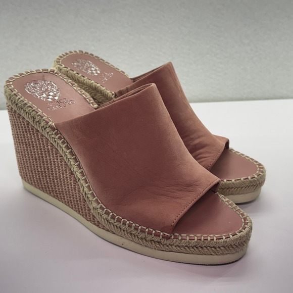 Vince Camuto Brissia Womens Size 11 Espadrille Wedge Mule Sandals Pink Leather - Picture 1 of 13